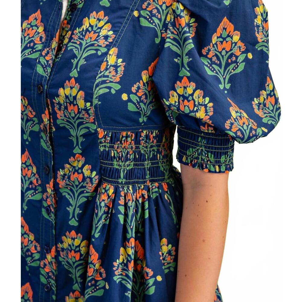 NEW GIGIO floral puff sleeve midi dress in navy - Picture 3 of 3